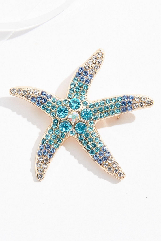 Cato Fashions Blue Glass Embellished Gold Starfish Brooch