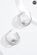 Cato Fashions Pearl Silver Double Hoop Earrings