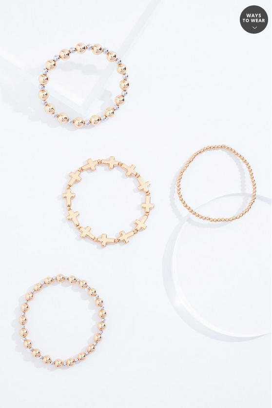 Cato Fashions Two Tone Ball Beaded Cross Bracelet Set