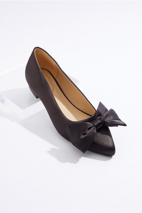 Cato Fashions Bow Vamp Black Satin Flats