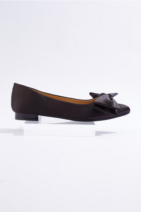 Cato Fashions Bow Vamp Black Satin Flats