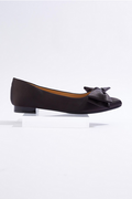 Cato Fashions Bow Vamp Black Satin Flats