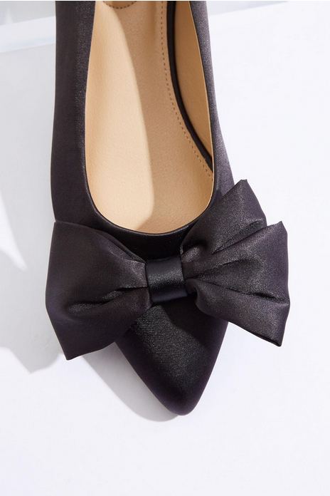 Cato Fashions Bow Vamp Black Satin Flats