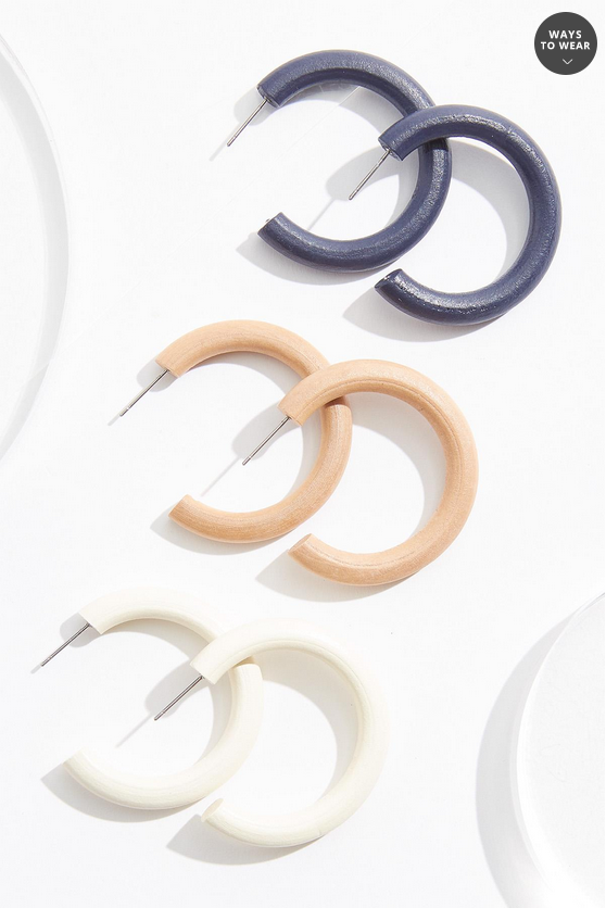 Cato Fashions Solid Wood Hoop Earrings Set