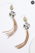 Cato Fashions Semi- Precious Cow Print Cross Tassel Earrings