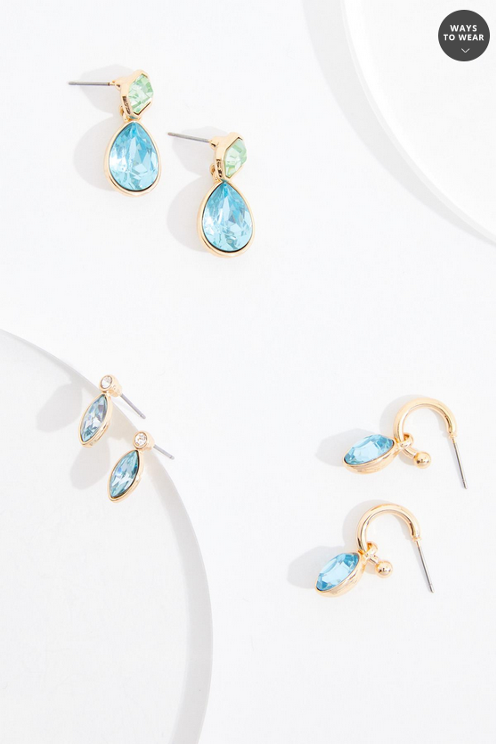 Cato Fashions Color Glass Gold Earrings Set