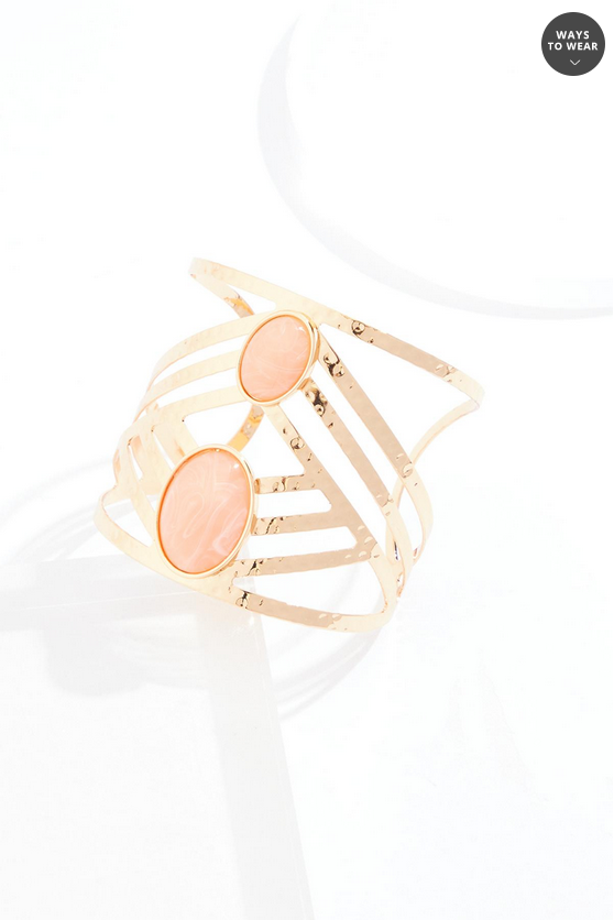 Cato Fashions Lucite Stone Cut Out Gold Cuff Bracelet