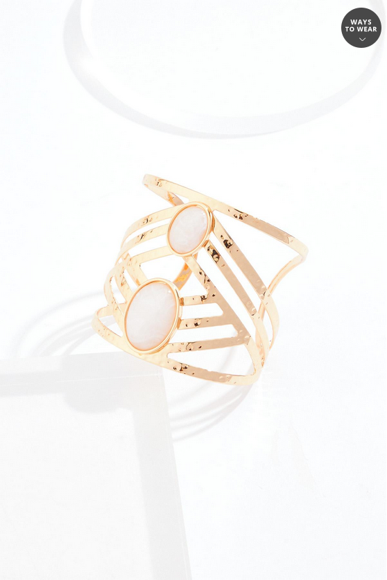 Cato Fashions Lucite Stone Cut Out Gold Cuff Bracelet