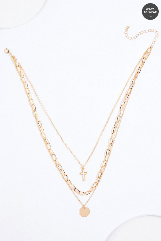 Cato Fashions Delicate Gold Layered Cross Necklace