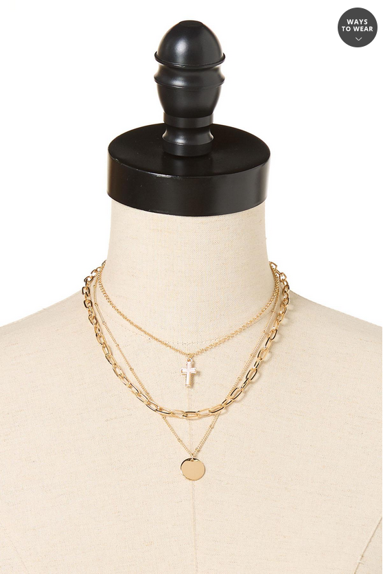 Cato Fashions Delicate Gold Layered Cross Necklace