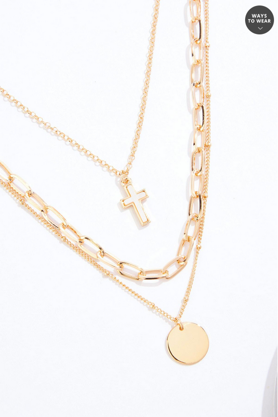 Cato Fashions Delicate Gold Layered Cross Necklace