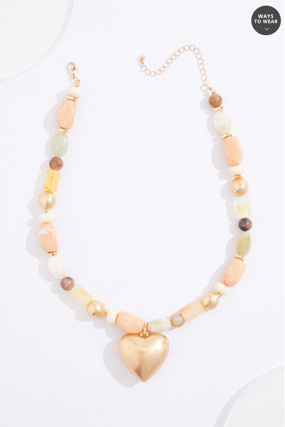 Cato Fashions Lucite Beaded Puffy Heart Pendant Necklace