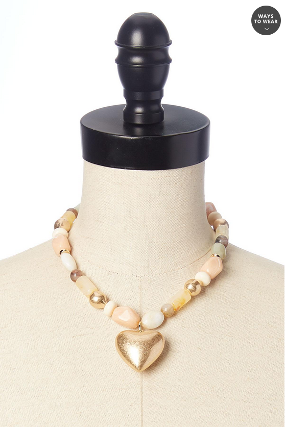 Cato Fashions Lucite Beaded Puffy Heart Pendant Necklace