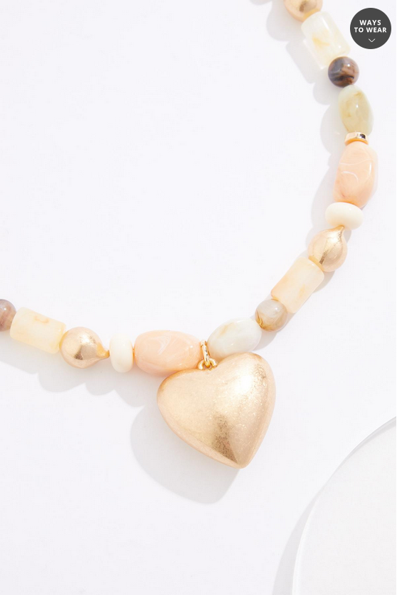 Cato Fashions Lucite Beaded Puffy Heart Pendant Necklace