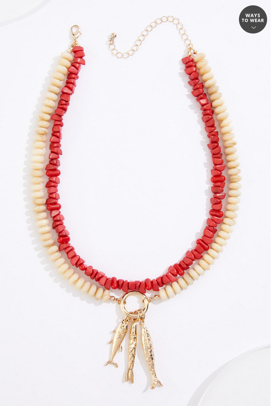 Cato Fashions Gold Fish Charm Beaded Layered Necklace