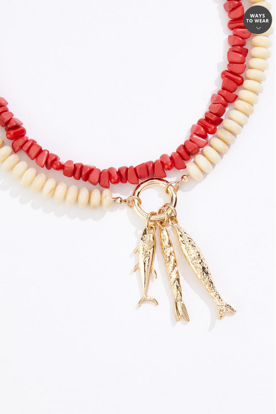 Cato Fashions Gold Fish Charm Beaded Layered Necklace