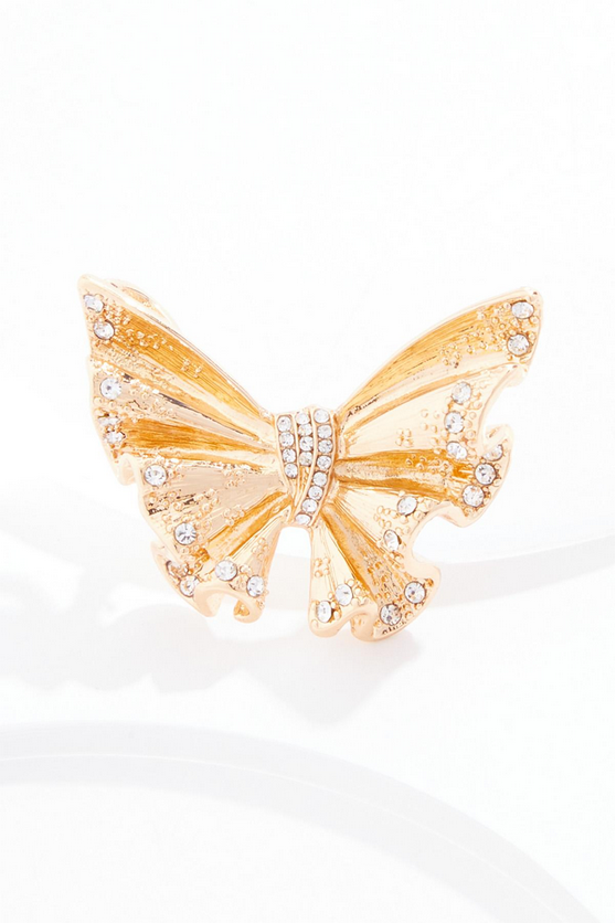 Cato Fashions Glass Embellished Wavy Gold Butterfly Brooch