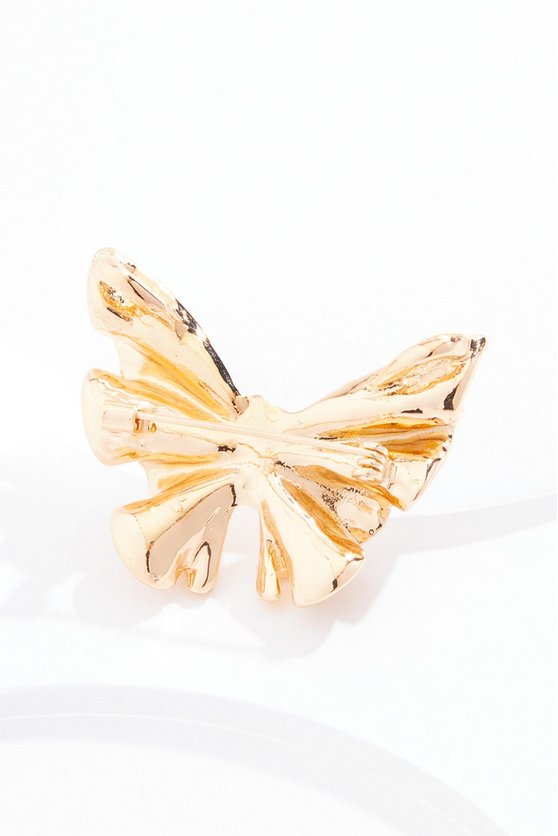 Cato Fashions Glass Embellished Wavy Gold Butterfly Brooch