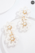 Cato Fashions White Raffia Wrapped Floral Dangly Earrings