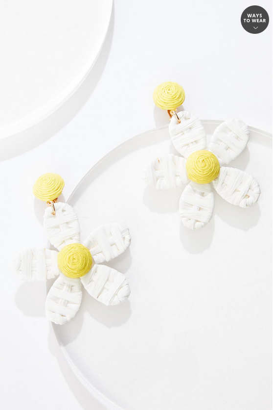 Cato Fashions Clip- On Raffia Daisy Earrings