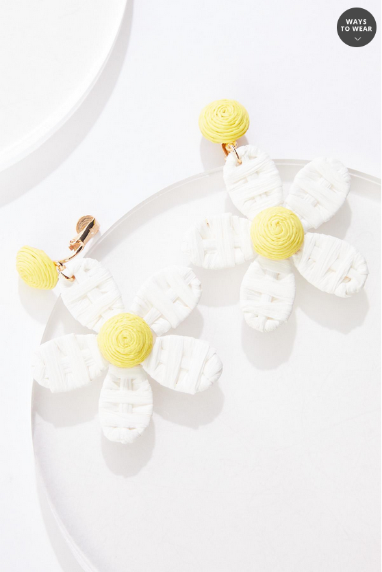 Cato Fashions Clip- On Raffia Daisy Earrings