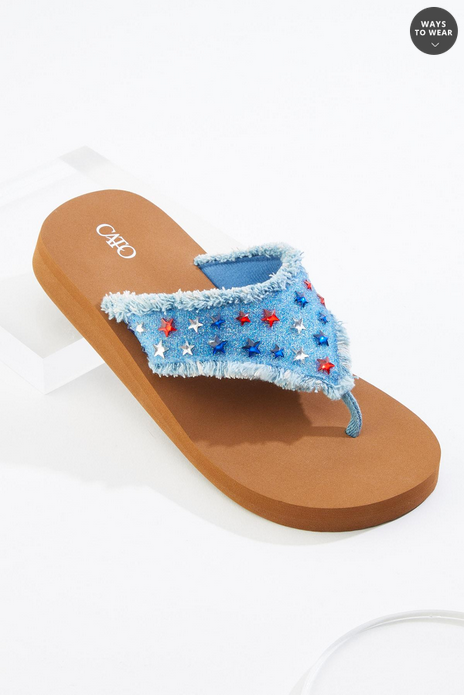 Cato Fashions Americana Denim Star Embellished Sandals