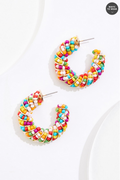 Cato Fashions Multicolor Seed Beaded Gold Twist Hoop Earrings