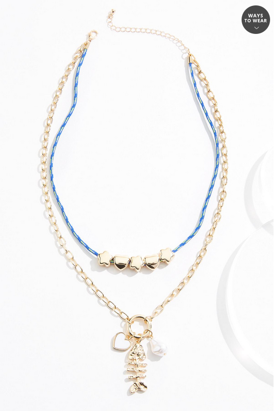 Cato Fashions Corded Gold Tropical Charm Necklace