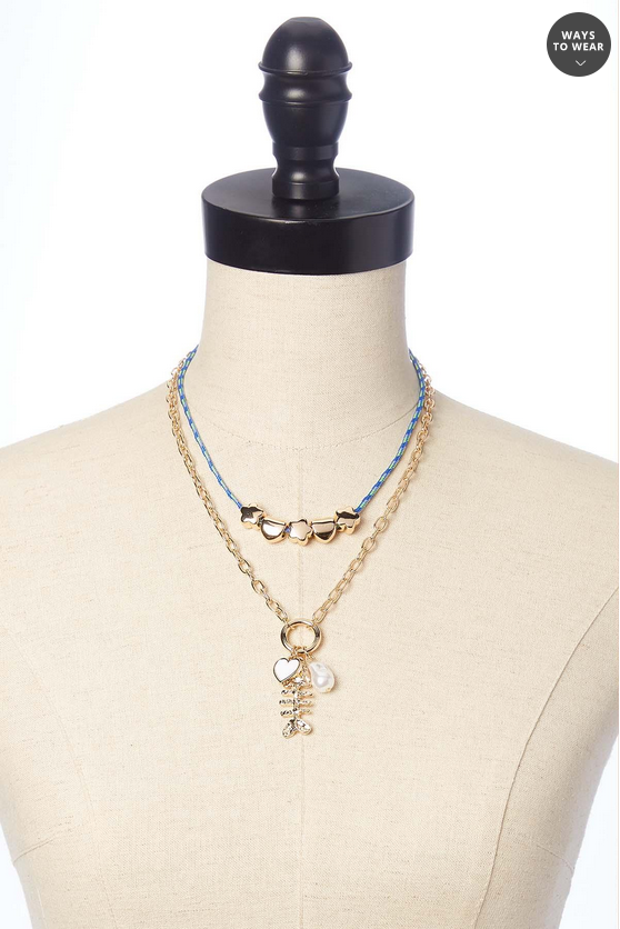 Cato Fashions Corded Gold Tropical Charm Necklace