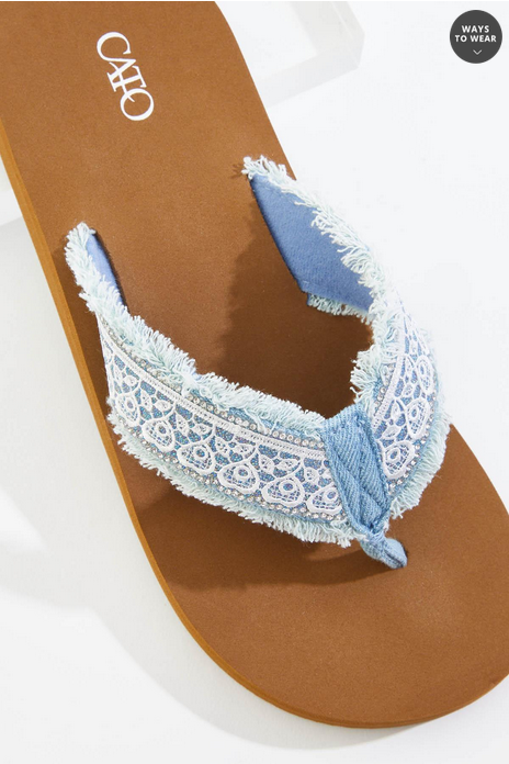Cato Fashions Lace Denim Flip Flops