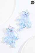 Cato Fashions Blue Floral Beaded Tassel Earrings