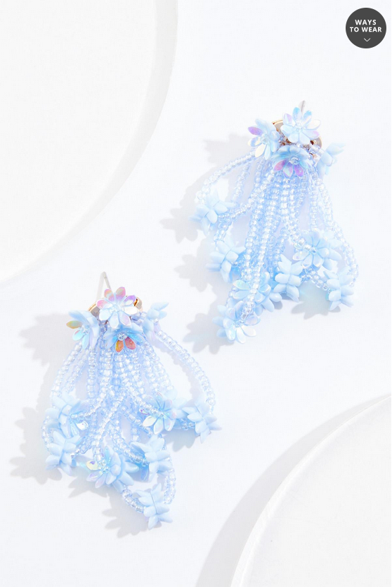 Cato Fashions Blue Floral Beaded Tassel Earrings