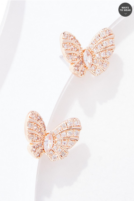 Cato Fashions Rose Gold Embellished Butterfly Stud Earrings