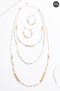 Cato Fashions Wood Glass Layered Long Necklace Set