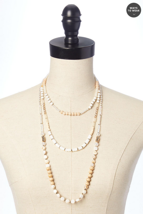 Cato Fashions Wood Glass Layered Long Necklace Set
