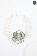Cato Fashions Floral Cut Out Pendant Layered Pearl Necklace