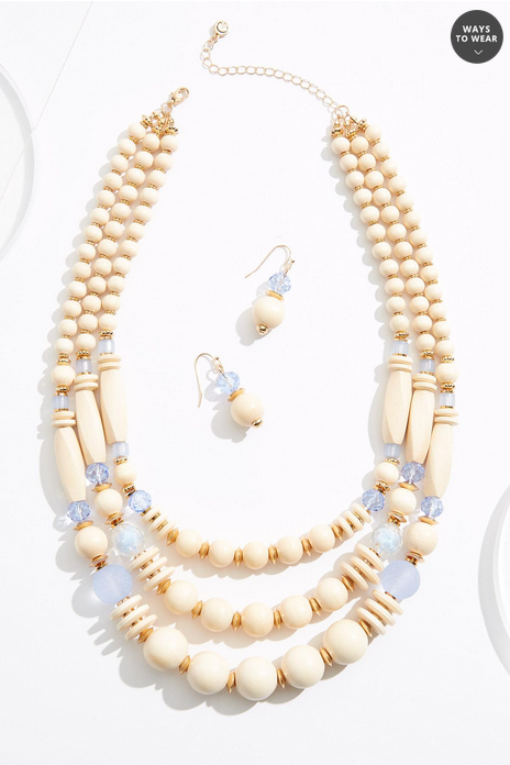 Cato Fashions Bleached Wood Layered Necklace Set