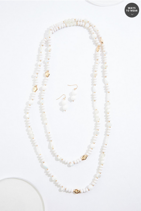Cato Fashions Semi- Precious White Shell Layered Opera Necklace Set