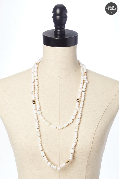 Cato Fashions Semi- Precious White Shell Layered Opera Necklace Set