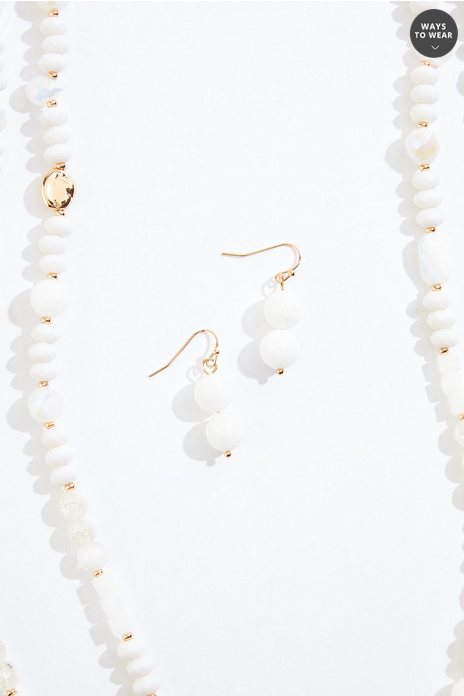Cato Fashions Semi- Precious White Shell Layered Opera Necklace Set