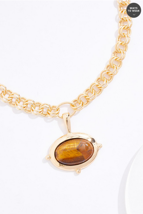 Cato Fashions Semi- Precious Tiger Eye Chain Necklace