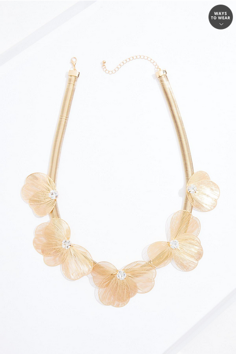 Cato Fashions Laser Cut Gold Flower Statement Necklace