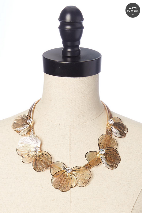 Cato Fashions Laser Cut Gold Flower Statement Necklace