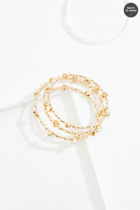 Cato Fashions Gold Beaded Bezel Stone Coil Bracelet