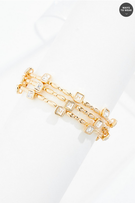 Cato Fashions Gold Beaded Bezel Stone Coil Bracelet