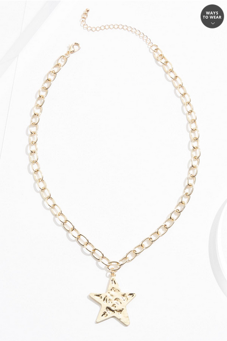 Cato Fashions Hammered Gold Star Chain Necklace