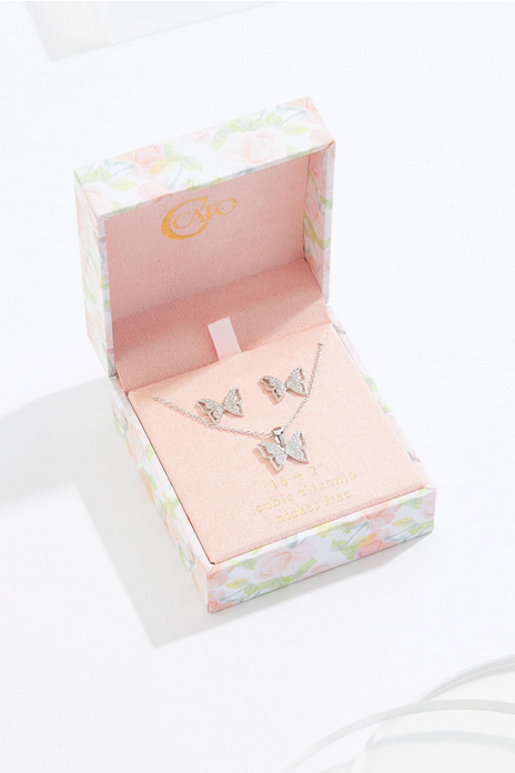Cato Fashions Cubic Zirconia Butterfly Necklace And Earring Box Set