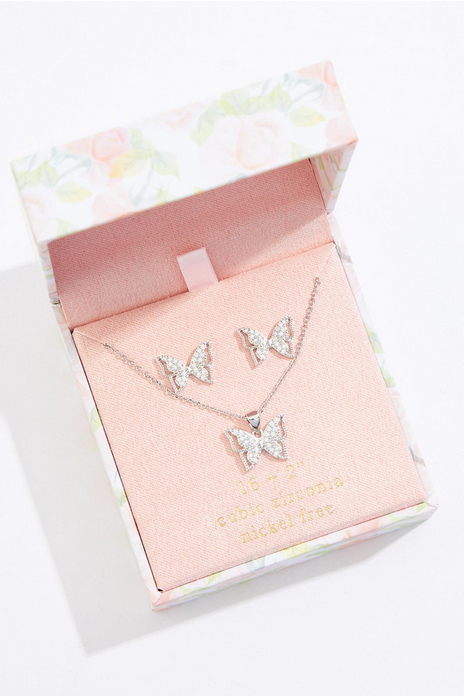 Cato Fashions Cubic Zirconia Butterfly Necklace And Earring Box Set