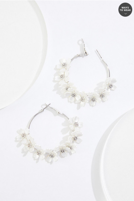 Cato Fashions Pearl Flower Embellished Hoop Earrings