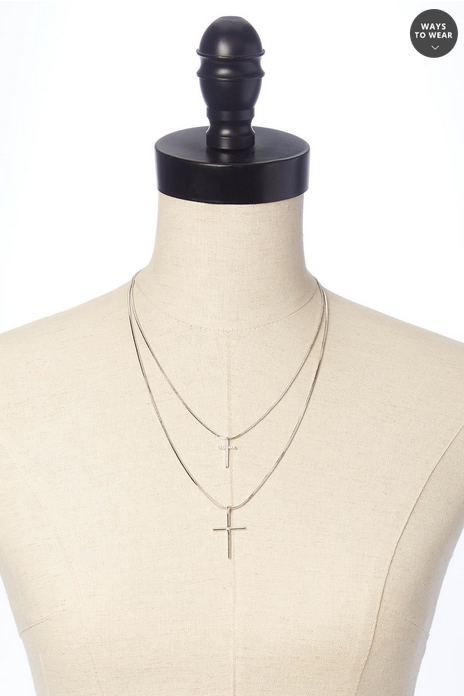 Cato Fashions Delicate Cubic Zirconia Cross Layered Necklace Set